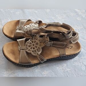 Clarks Bendables Ankle Strap Sandals Flower Open Toe Leather Brown Womens 9.5 M